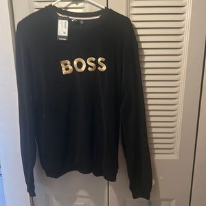 Hugo Boss Black Velour Sweatshirt With Boss Embroidered On Front.